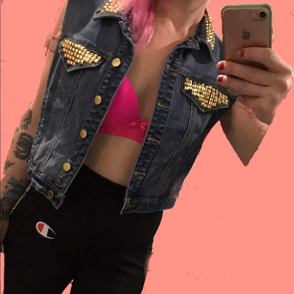 Forever 21 Gold Studded Jean Vest